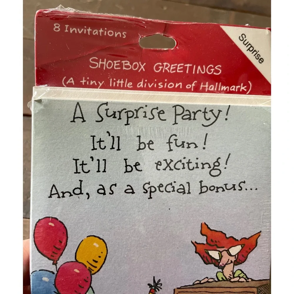 Hallmark Shoebox Greetings Surprise‎ Party Invitations 8ct Blue Vintage New